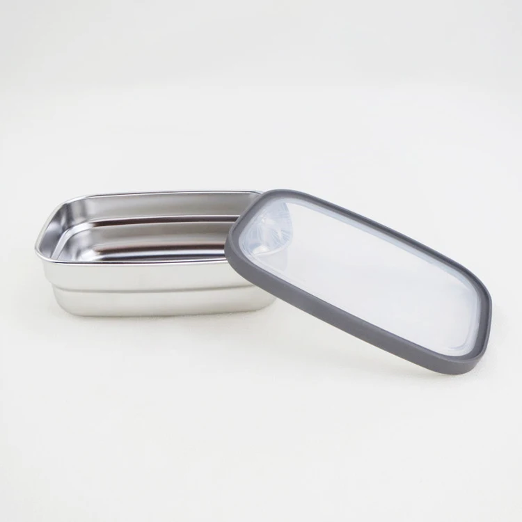 
Stainless steel 304 high quality square crisper lunch food container with plastic seal cover/lid, food storage box 