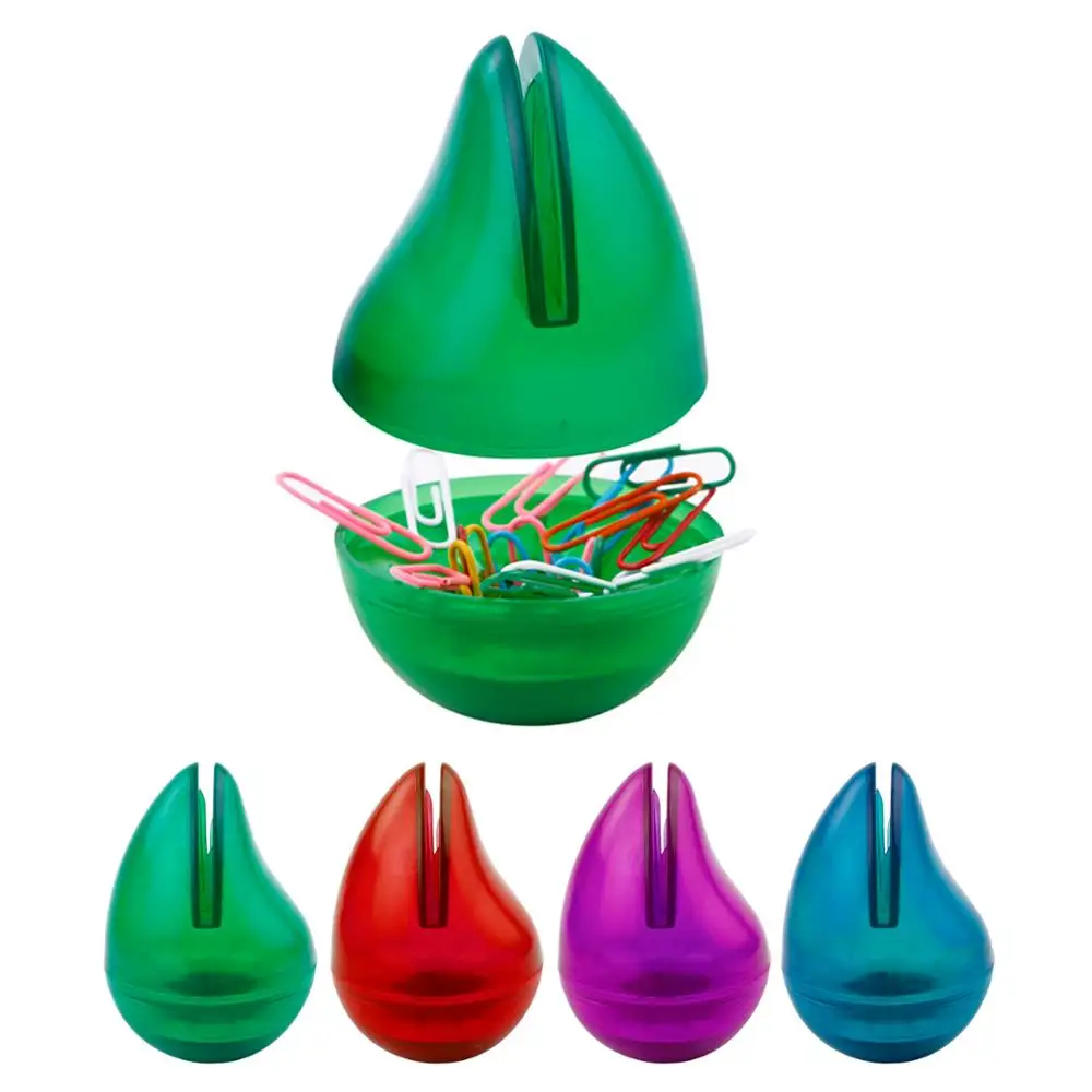 
 Multi-function transparent stationery plastic oval tumbler name card holder built in magnetic office paper document clip holder  