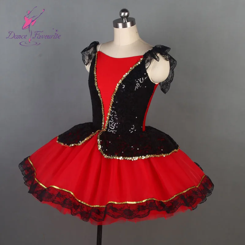 Red and black Spanish dress for adult girls ballet dancing tutu costume performance wear 19069