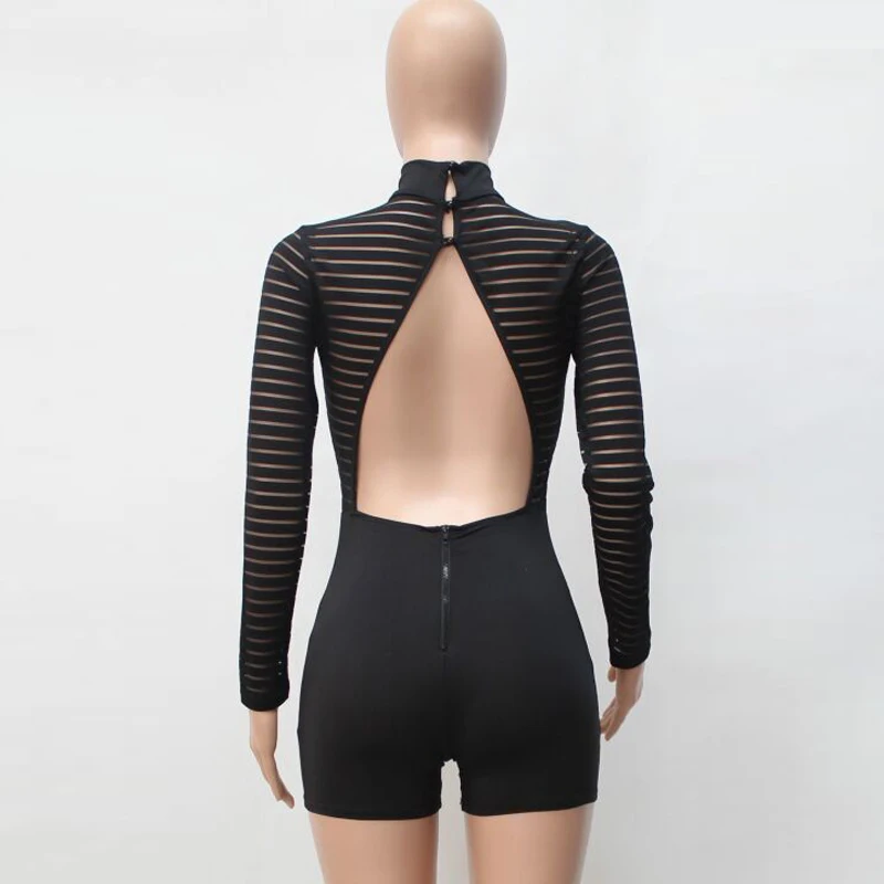 Соблазнительные Черные Комбинезоны из смеси хлопка с круглым вырезом, длинными рукавами и открытой спиной, элегантные облегающие комбинезоны с комбинезоном