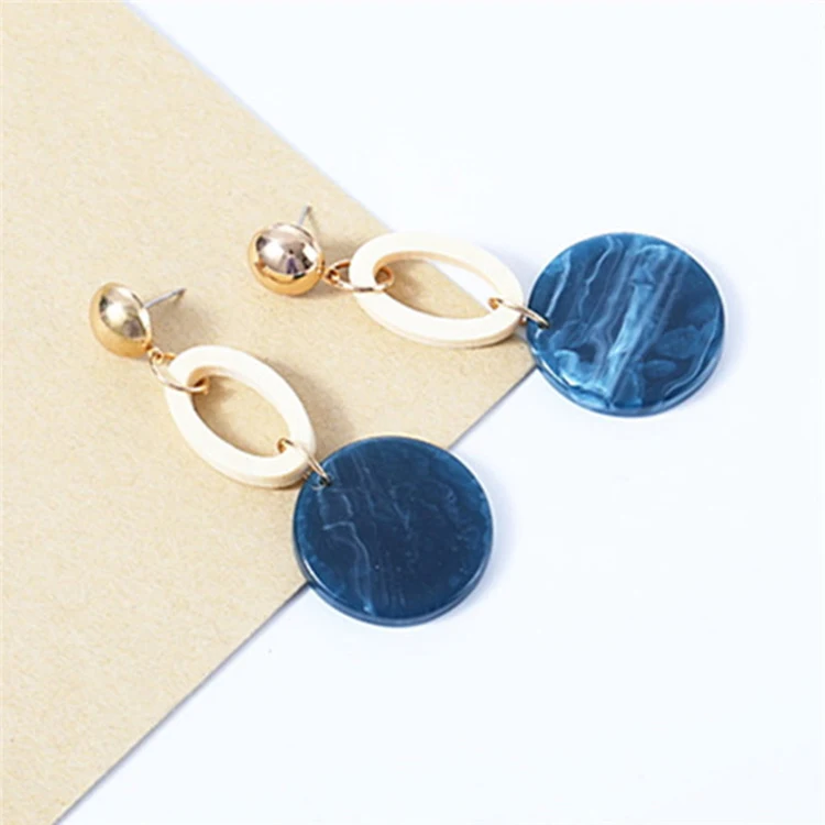 Korean Version Resin Retro Cold Wind Acrylic Geometric Ring Earrings With Acetic Acid Pendant Temperament