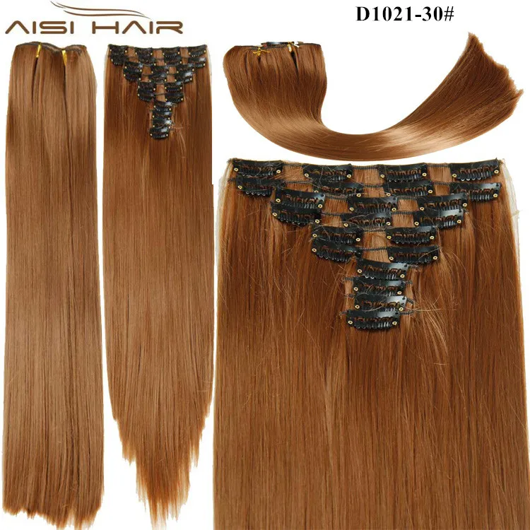 Aisi волосы оптом, шелковистые прямые волосы 25 дюймов, термостойкие синтетические 22 зажима для наращивания волос для чернокожих женщин