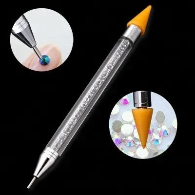 Dual-ended Wax Nail Rhinestone Picker Dotting Pen Acrylic Handle Gem Pick Up Applicator Tool Self-Adhesive Dot Head Tips
