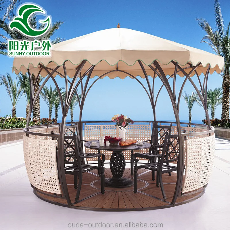 Hot Sale Luxury Rattan Gazebo Garden Furniture gazebo en easy with WPC floor