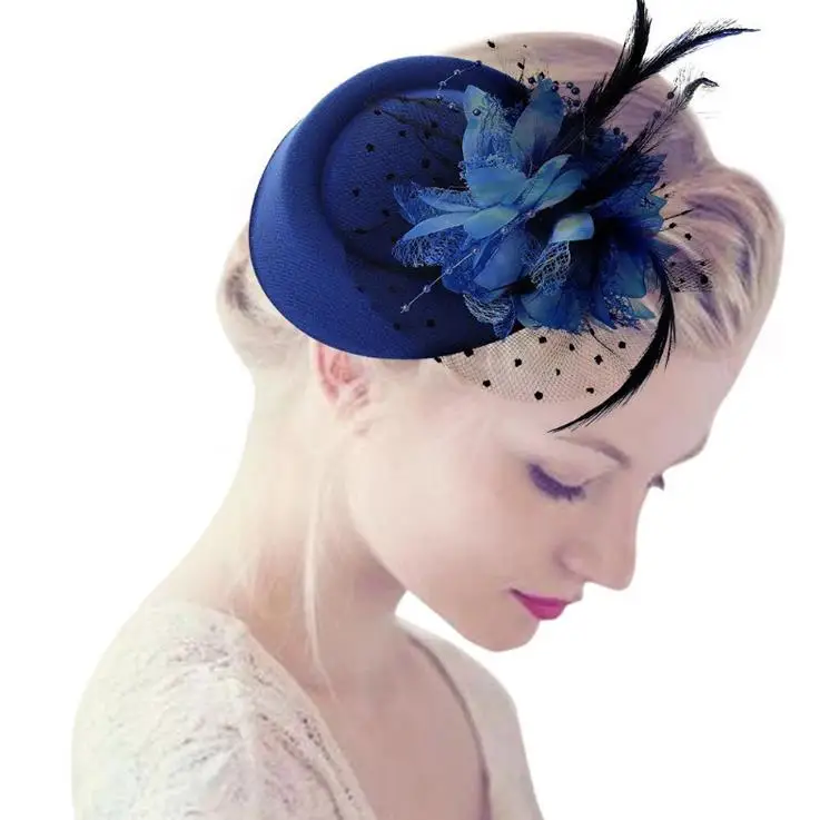 Wholesale Vintage Woolen Hat Flower Hairpin Feather Veil Hat For Party Wedding