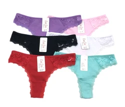 Fancy design splice cotton beautiful lace low price sexy g-string women panties