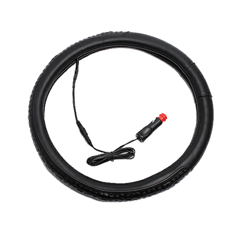 FX-P-034 Black suede fabric with electric heated shrink steering wheel cover