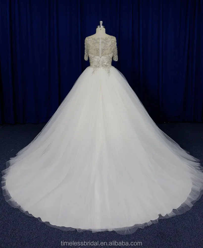 Luxurious high quality rhinestone beaded corset short sleeves wedding dress china