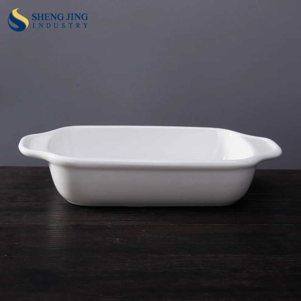 Oven Heat Resistant White Ceramic Pie Plate 465ml Rectangle Baking Tray