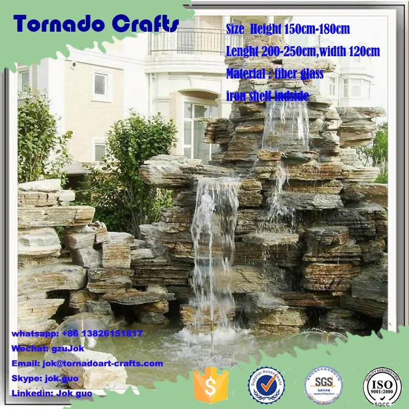 Guangzhou Manufacture Fiberglass Artificial Rock Waterfall For Garden Fountain