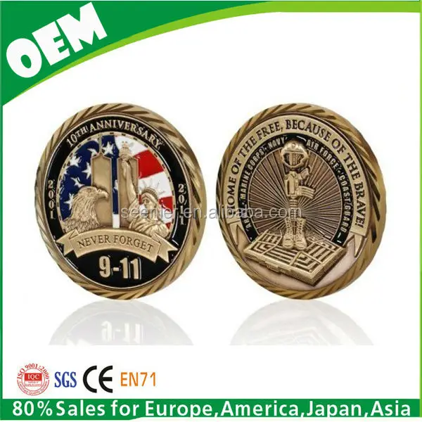 zinc alloy 3d eagle antique gold plated soft enamel metal military coin