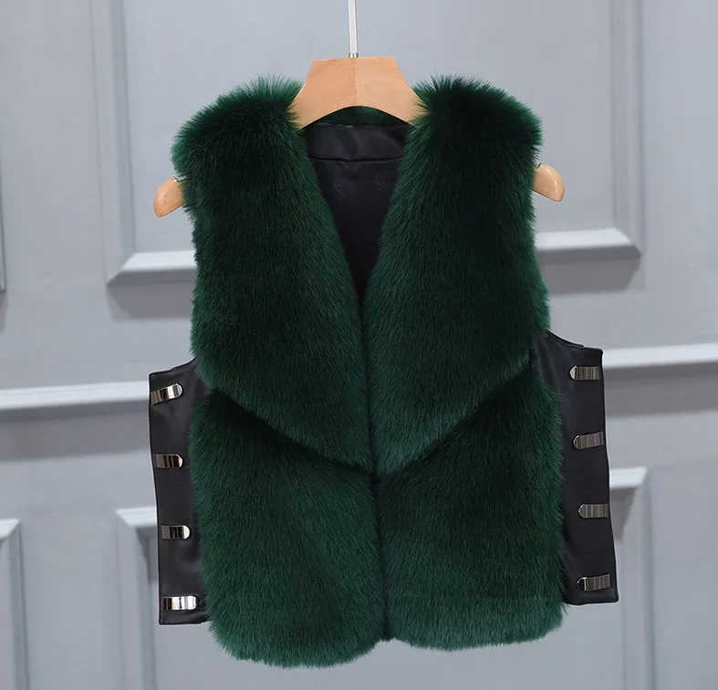 2019 Winter Faux Fox Fur Luxury  Ladies   Waist Coat&Vest