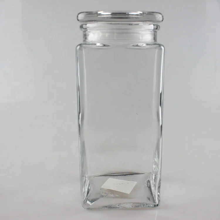 Hot selling square glass storage jar storage canister with stopper lid