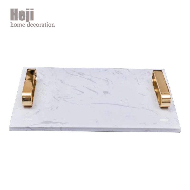 India Marble Gold Rectangle Marble Necklace Display Wedding Decoration Tray