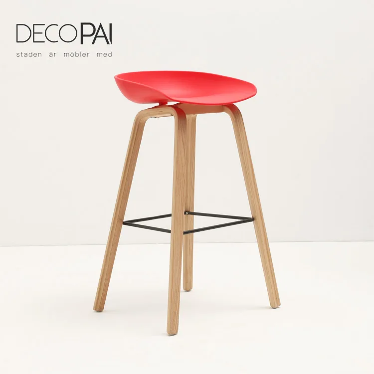 plastic PP seat wood legs modern design famous bar stool barstool for cafe restaurant nordic stool