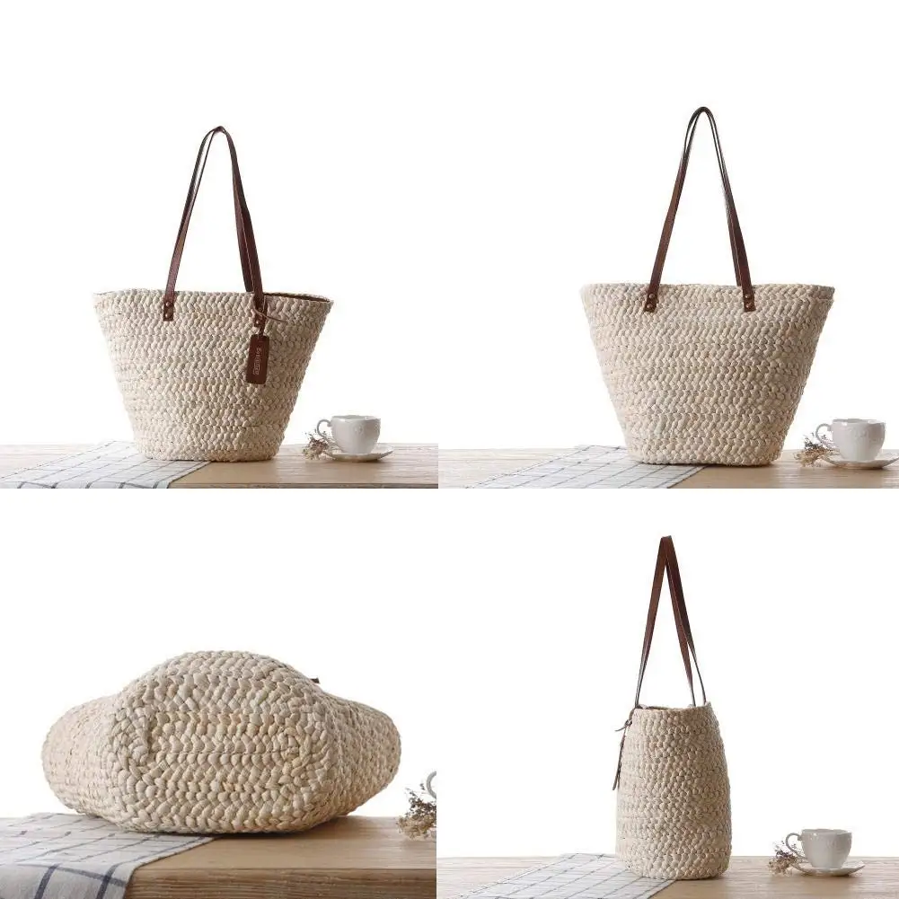 Straw bag leather handles Natural beach straw bag Straw clutch bag