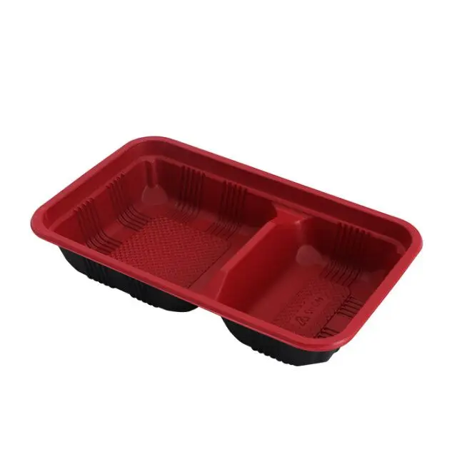 Customize two compartment red takeaway PP blister pack lunch box disposable food containers