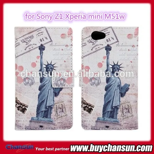 статуя свободы картины телефона крышки корпуса для sony z1 xperia мини m51w кожаный чехол