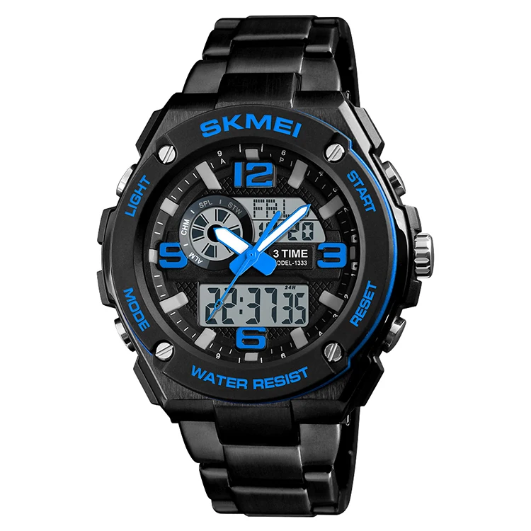 Мужские часы Skmei 1333 из нержавеющей стали оригинальные двоичные Jam Tangan цифровые и кварцевые