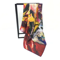 Autumn Winter Keep Warm 16mm Twill Riding Hat Digital Print Silk Scarf