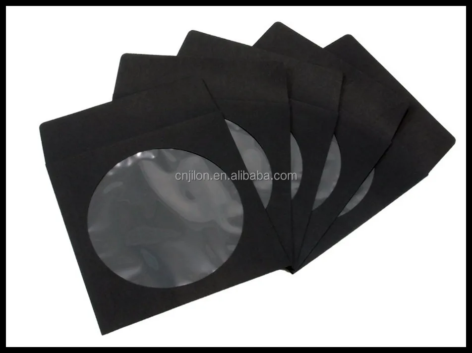 Black Only With Window and Flap Paper Cd Plastic Card Sleeve