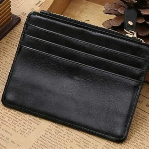 
Oil wax leather card holder custom mini case mens slim minimalist rfid blocking genuine leather credit card wallet 