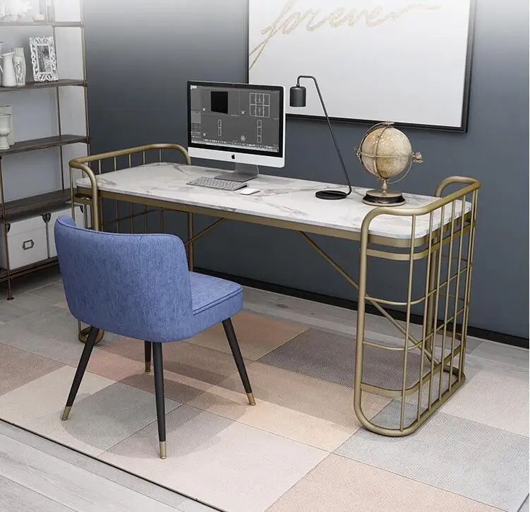 Style concise easy clean  metal legs side table  luxury marble computer table