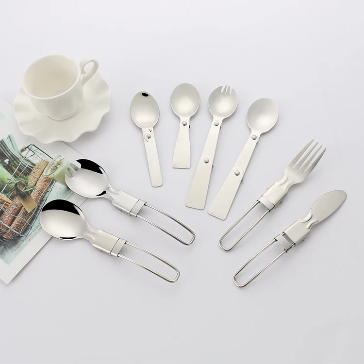 304 stainless steel outdoor camping portable folding flatware set knife fork spoon combination travel picnic folding cutlery set