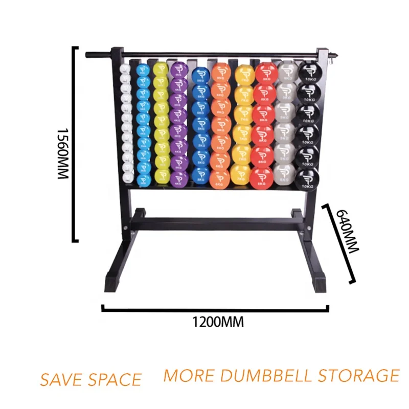 Gym Equipment Fitness Vinyl Dumbbell Rack with Wheel