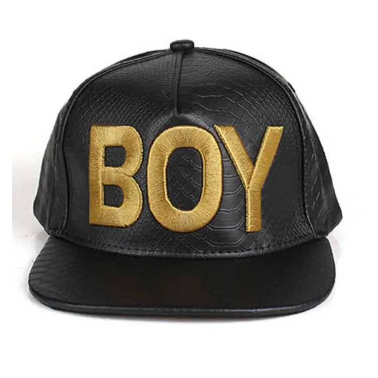 Custom Faux Leather Aviator Biker Strap Safari Rasta LED letter Alphabet Logo Athletic Faux Snakeskin 5 Panel Hat Snapback Caps