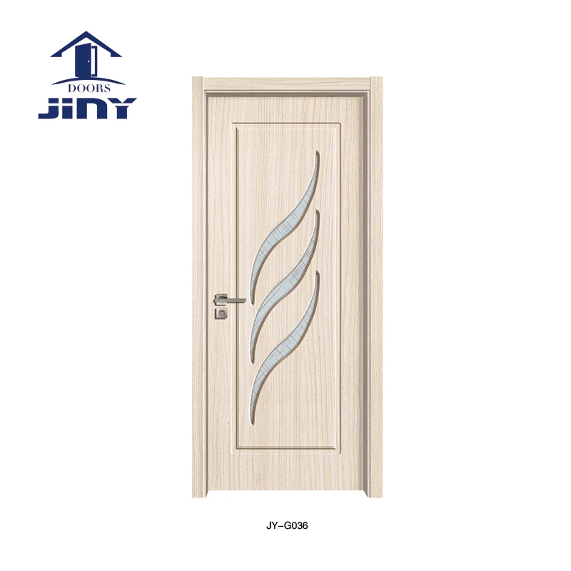 2022 JINY Waterproof Polish Panel Wood Plastic Composite Modern PVC Door Interior Doors with glass
