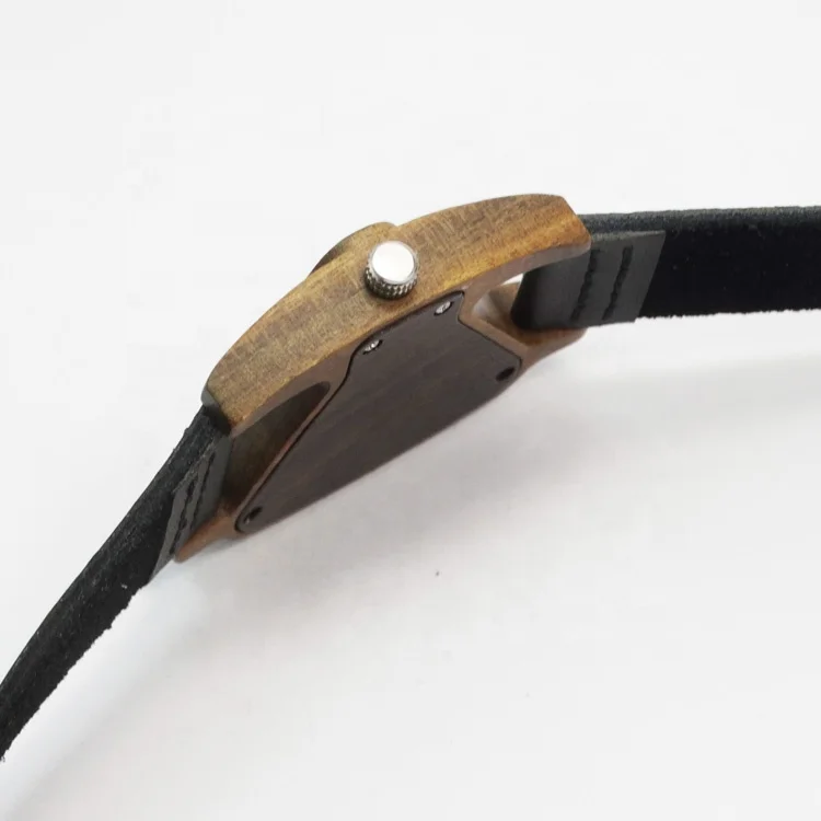 China wooden watch women luminous needles black triangle mens watches