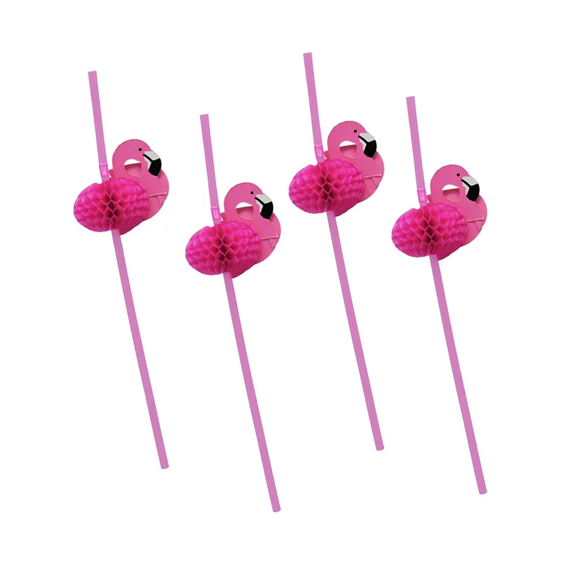 618053 10pcs Plastic Flamingo Straws Party Supplies Festival Decor Tableware 3D Rose Red Honeycomb Garland Bendable