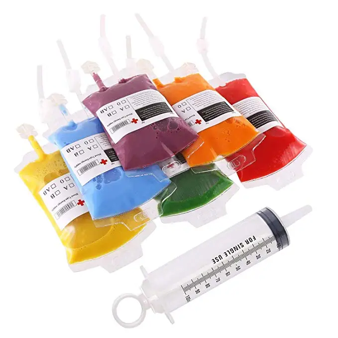 Drink Container Cups Syringe Bag Print Blood Theme Crazy Halloween Party PE Screen Printing Infusion Bag Beverage Disposable