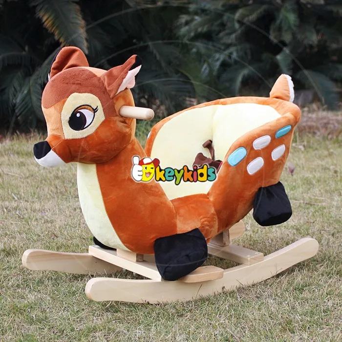 
Wholesale interesting childhood toy deer design wooden plush rocking horse for babys W16D074 