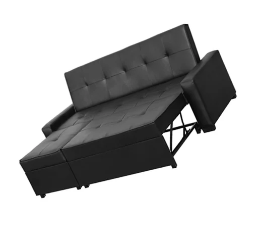 Practical sleeping black leather corner sofa bed