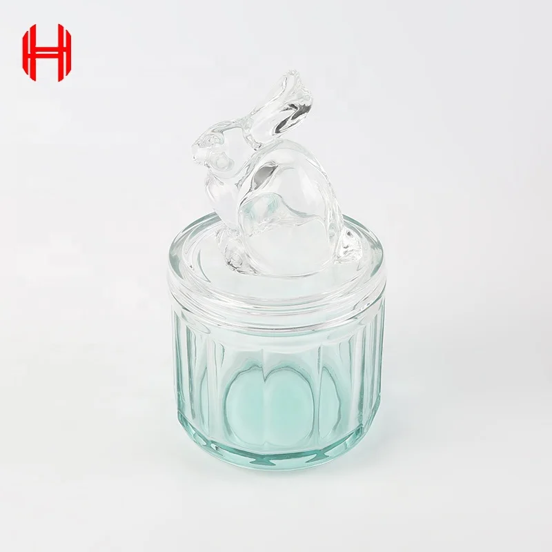 500ml Custom Color  Easter Candy Food Storage Purple Glass Jar with bunny Shape Lid