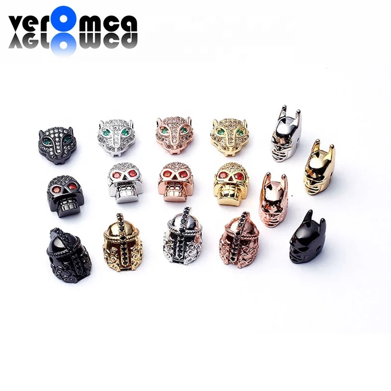 VEROMCA Micro Pave Diamond Crown Skull Head Leopard Helmet Beads Accessories