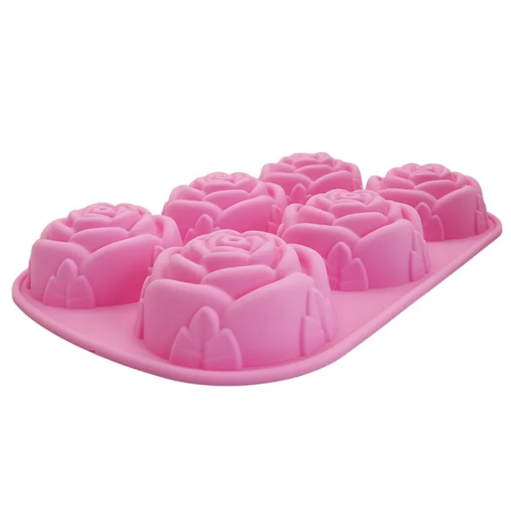 Food Grade 6 cavities rose cake mold silicone tools making soap ice cream chocolate rubber mould