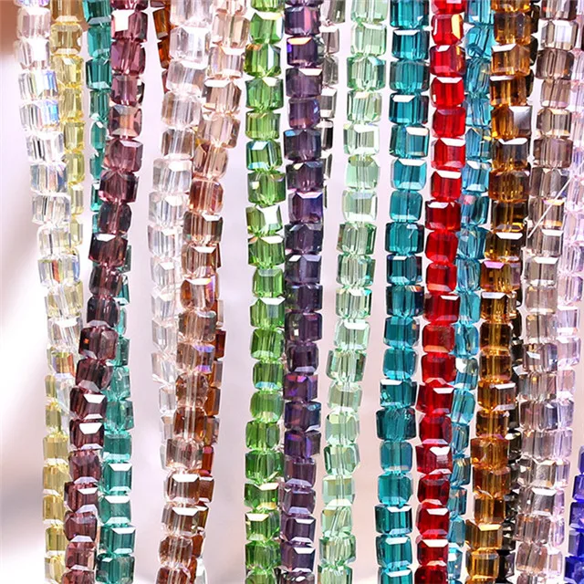 4/6/8mm Faceted Cut Crystal Glass Beads Square electroplating color Beads For Jewelry Making