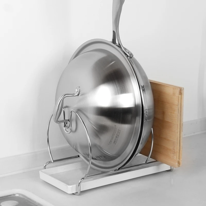 Multifunctional Kitchen Cookware Chopping Board Storage Rack Stainless steel Pot Lid Holder Pot Lid metal Storage Rack