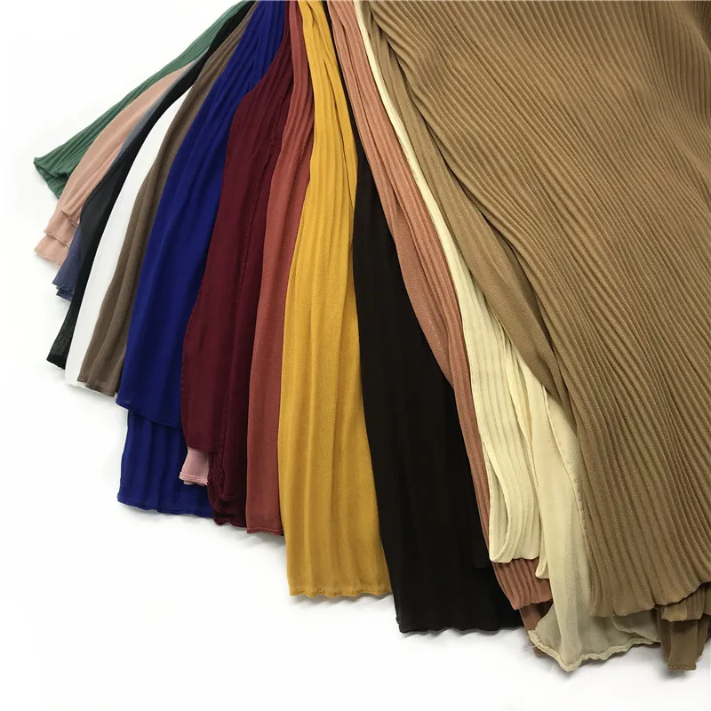 Оптовая продажа, Женский хиджаб, мусульманская однотонная плиссированная шаль, Летний шифоновый шарф