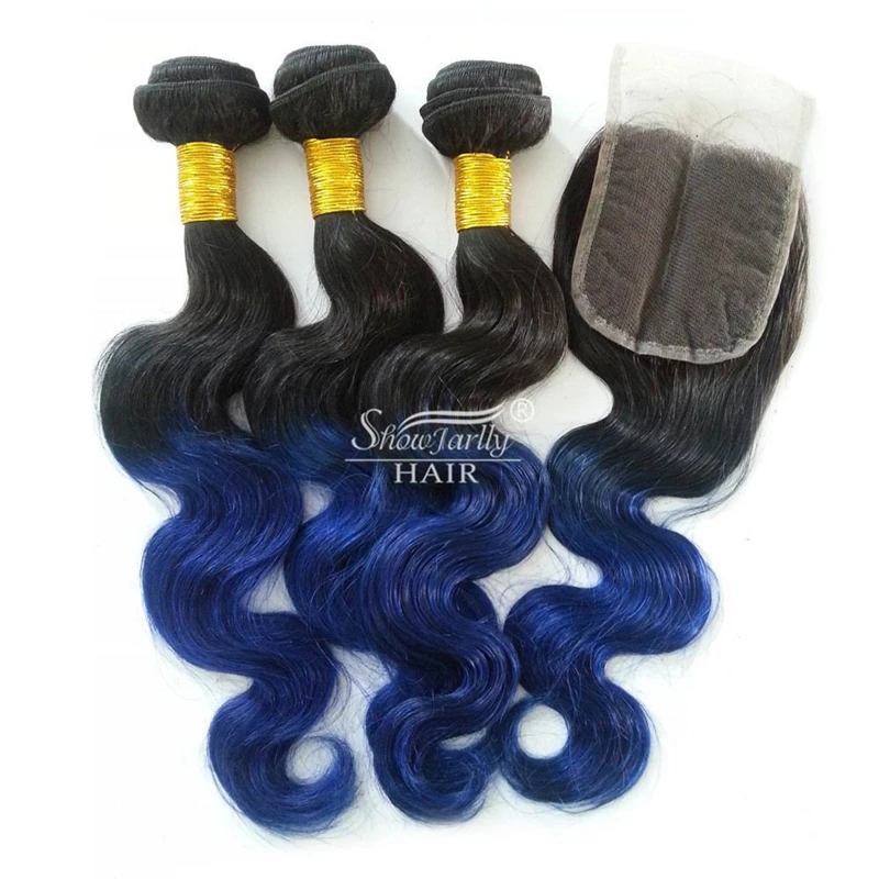 
blue colored Virgin Weave Body Wave Ombre Brazilian Hair Weaves Bundle blue Ombre Human Hair Weave 