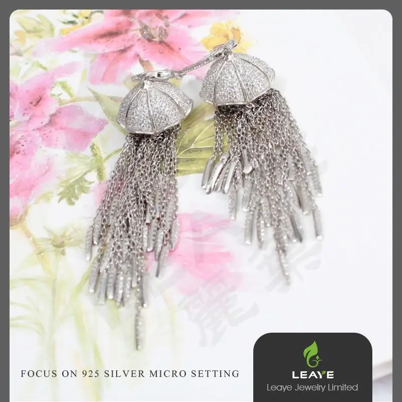 Заказ Из Китая Прямые AAA Циркон Серебро Кисточкой Серьги