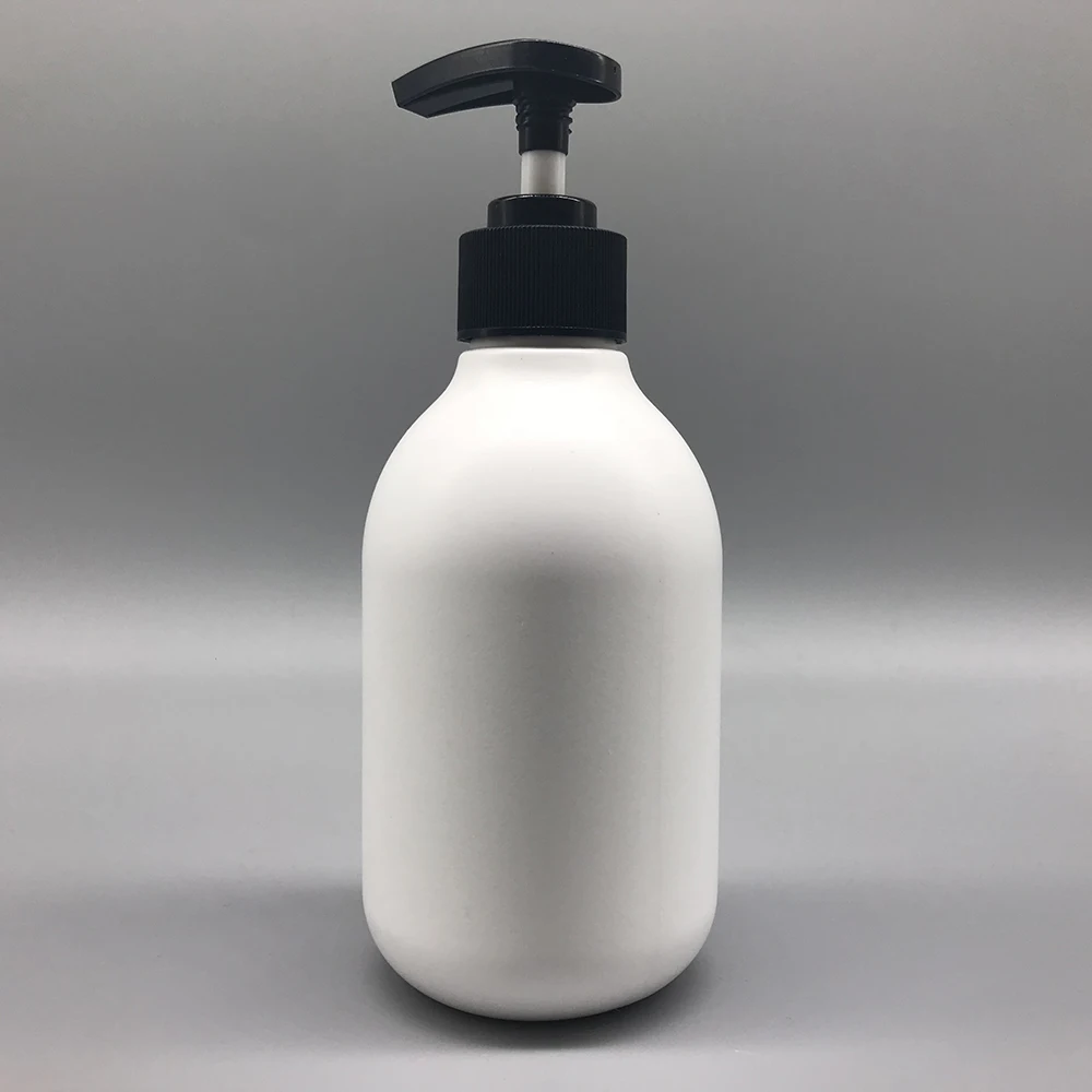 Eco friendly plastic HDPE 10oz 300ml empty round white shampoo bottles with lotion pump