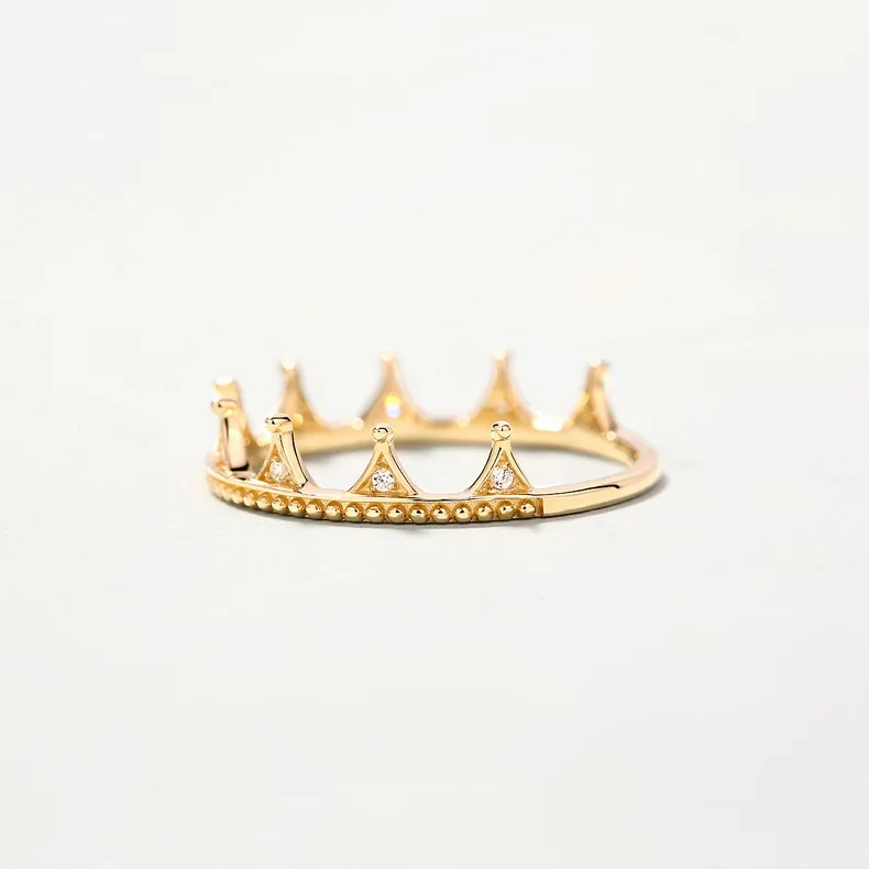 Simple design real 14K yellow gold CZ diamond gold crown ring