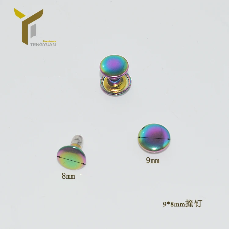 High Quality copper material rainbow color push rivet 9mm Double Cap Garments Metal Rivet for leather bag