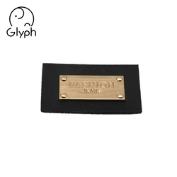 Custom jeans black leather patches with metal embossed logo labels for denim