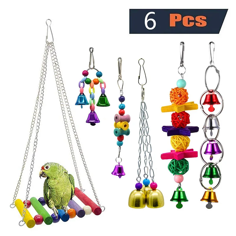 
6pcs Bird Parrot Toys Bird Supplies Combination Set Bird Toys 