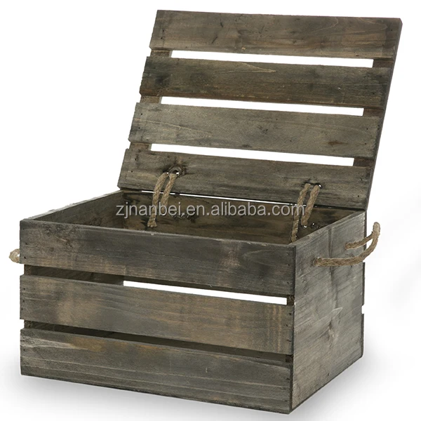 2024 Custom logo country rustic grey wooden fruit crate vintage vegetable crates with lid